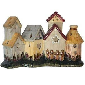 Birdhouse Ceramic Village Tealight Holder Holiday Decor